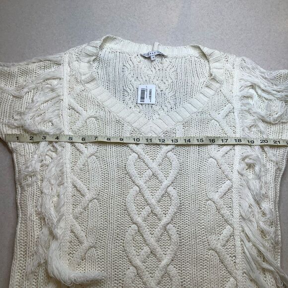 Endless Rose Cable Knit Fringe Sweater Large Ivory Neutral NWT - Picture 8 of 9